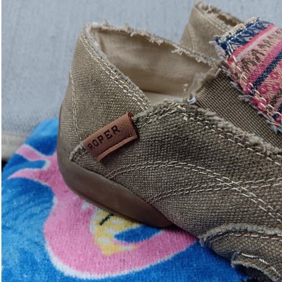 Roper Daisy Driving Moccasins Women's 9.5 Tan Canvas Southwestern Slip On - Picture 4 of 9